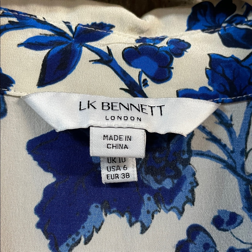 LK Bennett Cream Midi Dress with Blue Floral Print - Picture 5 of 9